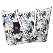 Wholesale - WHITE CARRY ALL TOTE TOP ZIPPER CLOSUREwBUTTERFLY PRINT C/P 12